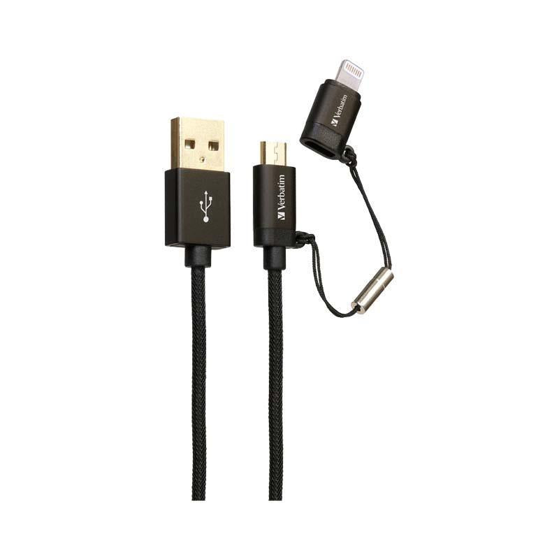 Verbatim Micro USB 及 Lightning 2合1充電傳輸線 120cm-黑色 Black-Suchprice® 優價網